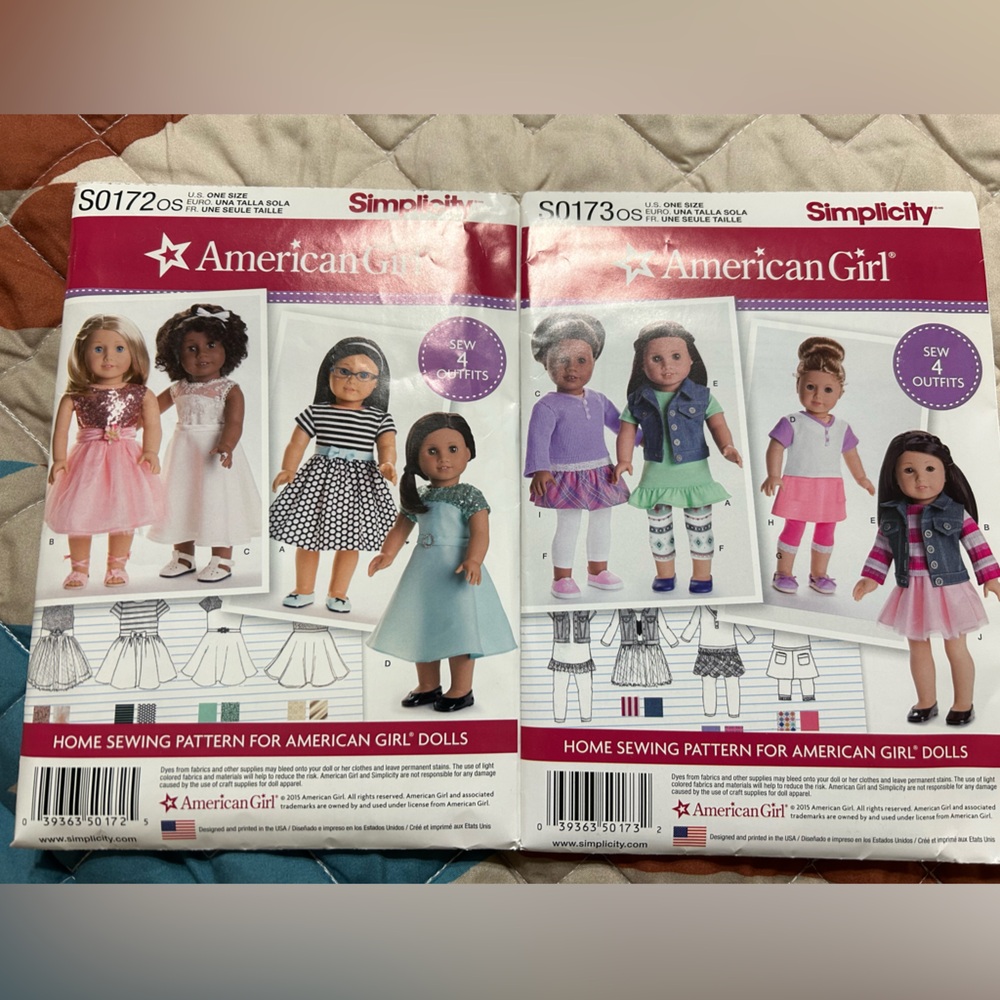 American Girl Doll Sewing Pattern Set - New and Uncut Simplicity S0172, S0173